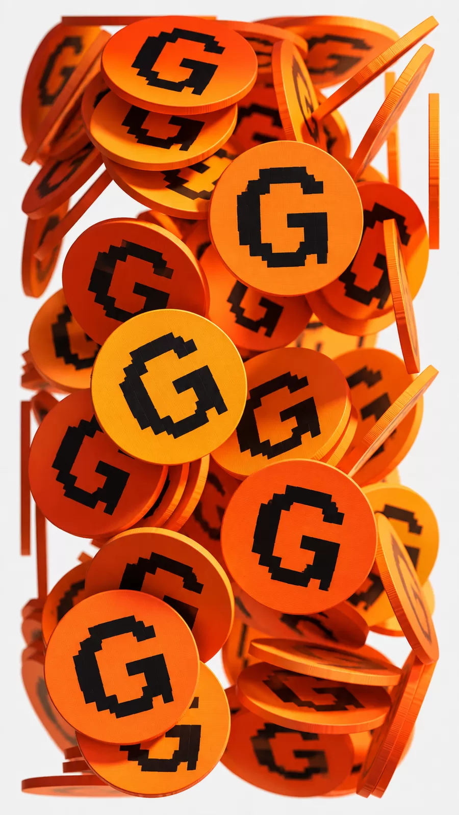 A pile of orange tiles with the letter G